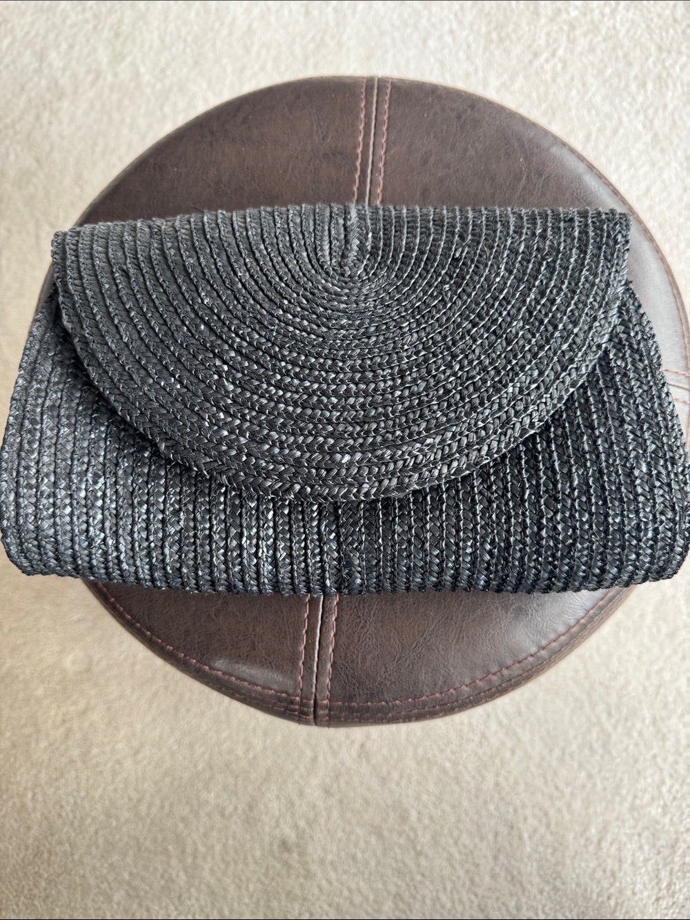 Woven Fold-Over Clutch in Black